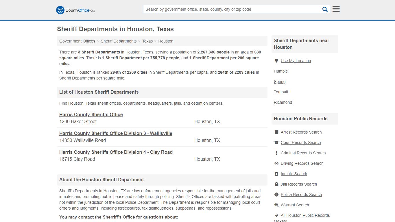 Sheriff Departments - Houston, TX (Arrests, Jails & Auctions)